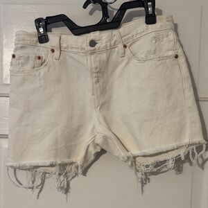 Levi's Off-White Frayed Jean Shorts
